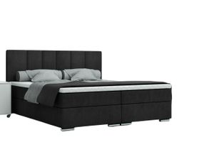 FURMEB24 - LIVIO 120 x 200 cm- Postel se dvěma zásuvkami - Čalouněná postel s dřevěným rámem - Manželská postel s vysokým čelem - Monolit - Černá barva