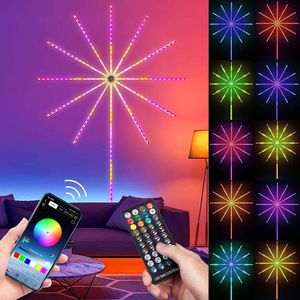 100cm Smart Bluetooth LED Feuerwerk Streifen USB Farbwechsel Lichterkette Lichtstreifen LED Licht Strip Sync mit Musik Partybeleuchtung für Schlafzimmer Zimmer TV Wand Party Dekoration