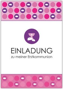 4x Moderne Einladungskarte zu meiner Erstkommunion für Mädchen mit Fischen