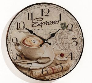 Wanduhr MDF Holz Espresso Kaffee Cafe Coffee Cappuccino Uhr Küchenuhr