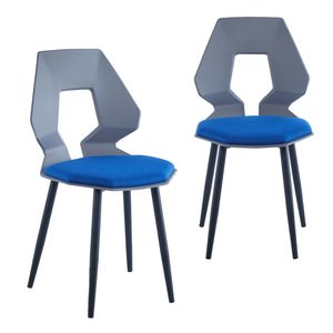 2er 4er Set Design Stühle Esszimmerstühle Küchenstühle Wohnzimmerstuhl Bürostuhl Kunststoff , Farbe:Grau / Dunkelblau, Menge:2 St.