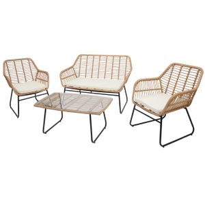 Polyrattan Garnitur HWC-G17a, Garten Sofa Set Sitzgruppe Stuhl, Seil  naturfarben, Polster creme ohne Dekokissen