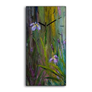 Wohnzimmer-Bild Leinwand Uhr Geräuschlos 30x60 Iris Windblumen abstrakte - schwarze Hände