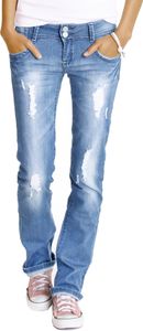 BE STYLED Damen Hüftjeans destroyed Bootcut Jeans Hose Vintage Look zerrissen, 42 / XL