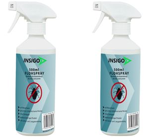 INSIGO 2x500ml Anti-Flohspray, Mittel gegen Flöhe, Flohschutz, Katzenfloh, Hundefloh, Insektenschutz, gegen Ungeziefer & Parasiten, Innen & Außen