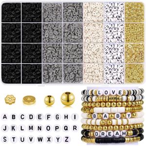 Perlen zum Auffädeln, 5000+ Stück Perlen Set,Clay Perlen,Perlen für Armbänder Selber Machen mit Buchstaben, Zahl, Liebesperlen (Schwarz)