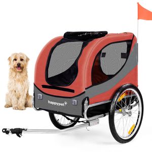 HAPPYPET Hundefahrradanhänger mit Anhängerkupplung - mit Luftreifen, klappbar, Fahrradanhänger Hundeanhänger Hundebuggy, Max. 40 kg, Orange