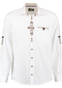OS Trachten Herren Hemd Langarm Trachtenhemd mit Liegekragen Cetau, Größe:41/42, Farbe:weiß