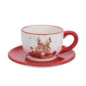 Weihnachtstasse Tasse mit Untertasse KERAMIK Kaffeebecher Weihnachten Rot 200 ml