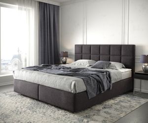 DELIFE Boxspringbett Dream-Fine 180x200 cm Mikrofaser Schwarz mit Matratze und Topper