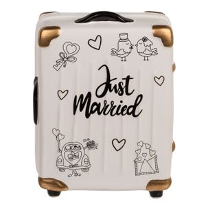 Spardose Sparschwein Trolley-Koffer Just Married aus Keramik Hochzeitsgeschenk