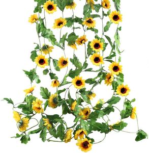 4 Pcs 2.4m Sonnenblumen Girlande Blumengirlande Sonnenblume Kunstblumen Girlande Seideblumen Künstliche Blumen Ranken Deko für Balkon Fahrrad Friedhof Außen Hochzeit Gelb