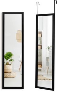 COSTWAY 33x119cm celoplošné zrcadlo s háčky na zavěšení nástěnné zrcadlo zrcadlo na dveře závěsné zrcadlo zrcadlo do ložnice obývacího pokoje (černé)