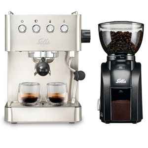 Solis Espressomaschine Barista Gran Gusto 1014 + Scala Zero Static 1662 - Siebträgermaschine - Kaffeemühle Elektrisch - Dampf-/Heißwasserdüse - 58 mm Profi-Siebhalter - Silber