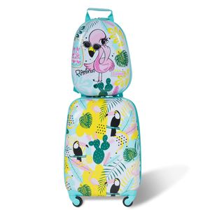 COSTWAY 2tlg Kinderkoffer + Rucksack, Kindertrolley aus Kunststoff, Kindergepäck, Kinder Kofferset Handgepäck Reisegepäck Hartschalenkoffer für Jungen und Mädchen (Grün, 12"+16")