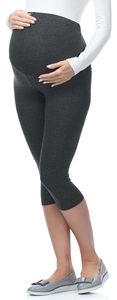 Damen 3/4 Capri Leggings Schwangerschafts Sport Hosen, Farbe:Dunkelmelange, Größe:XS