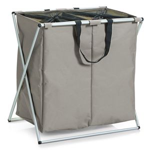 Zeller Wäschesammler, 2-fach, Polyester/Alu, taupe 59x38x57