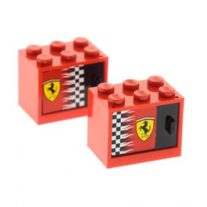 2x Lego Schrank Gehäuse 2x3x2 rot Tür links schwarz Ferrari 4533pb009L 4532a