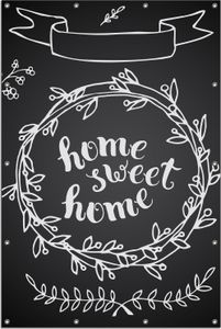 Wallario Outdoor-Poster für Garten oder Balkon, Motiv Home sweet Home  Weiß auf Schwarz, in ca. 120 x 180 cm