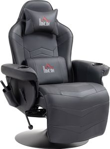 HOMCOM Relaxsessel mit Massagefunktion, Fernsehsessel mit Liegefunktion, Kissen, Drehbar TV-Sessel mit Fernbedienung, Kunstleder, Schwarz