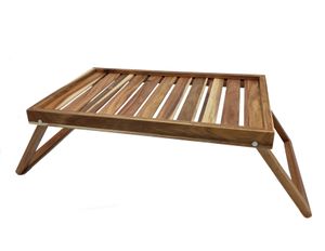 Akazien Betttablett mit klappbaren Füßen - 49 x 33 cm - Holz Servier Frühstücks Laptop Tisch klappbar mit einklappbarem Gestell