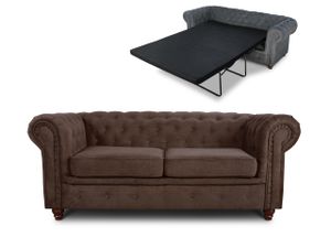 Schlafsofa Chesterfield Asti Bis 2-Sitzer, Sofa mit Schlaffunktion, Couch 2-er, Couchgarnitur, Sofagarnitur, Holzfüße - Glamour Design (Braun (Capri 45))