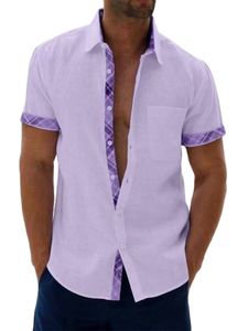 Herren Sommer Bedrucktes Hemden Kurzarm Revershals T-Shirt Hawaii Freizeit Oberteile Lila,Größe 4XL