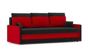 Couch MILTON 205x90 mit Schlaffunktion - Schlafcouch mit Bettkasten -BONELL-FEDERFÜLLUNG- STOFF HAITI 17 + HAITI  Schwarz&Rot