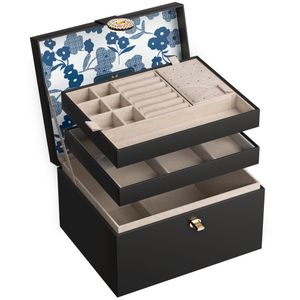 AdelDream Schmuckkästchen Schmuckkasten mit 3 Ebenen Schmuckaufbewahrungsbox Schmuckbox mit Knöpfen Geburtstags- und Feiertagsgeschenke für Damen Töch