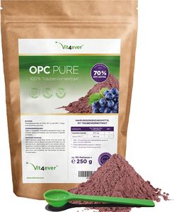 Vit4ever® OPC Traubenkernextrakt Pulver - 250 g - 312 Portionen mit 800 mg - Reines OPC aus europäischen Weintrauben - 50% OPC Gehalt nach HPLC Methode (95% nach Bate-Smith) - Vegan