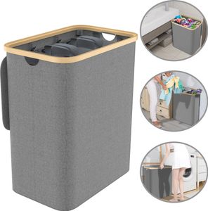 Kosz na pranie XMTECH 3 komory, pojemnik na pranie z półką, pudełko na pranie, wyjmowana torba na pranie wykonana z tkaniny Oxford, 140 l, 68 x 37 x 57 cm, szary Kosz na pranie XMTECH 3 komory, pojemnik na pranie z półką, pudełko na pranie, wyjmowana torba na pranie wykonana z tkaniny Oxford, 140 l, 68 x 37 x 57 cm, szary