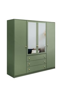 Albello Kleiderschrank mit Spiegel Selly Schlafzimmerschrank Kleiderschrank für das Wohnzimmer Grün Flaschengrün 196x200x57,5