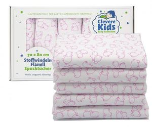 Clevere Kids baby-collection Molton Flanellwindeln 5er Pack Geschenkset - Motiv: Mini-Hippo rosa