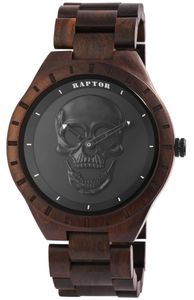 Raptor Armbanduhr Holz Totenkopf Uhr dunkelbraun RA20300-001