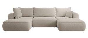 Selsey OVO - Wohnlandschaft U-Form-Sofa mit Schlaffunktion, Bettkasten, Ottomane links, Boucle Dunkelbeige