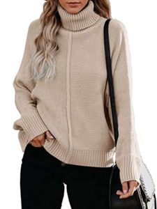 Damen Rollkragenpullover Sweatshirt Warmer Pullover Kabel Langarm Elastisch Tops Aprikose,Größe 3XL