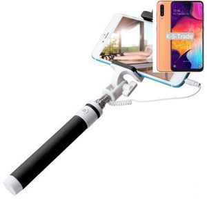 K-S-Trade Selfie Stick kompatibel mit Samsung Galaxy A50  Selfiestick kabelgebunden Monopod mit Kabel Stab Stange Selfportrait Handheldstick schwarz