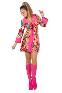 Damen Kostüm Retro Disco Kleid 70er Jahre Popart pink Karneval Fasching Gr. 48