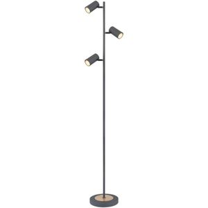 Globo Lighting Stehleuchte Metall Graphit, Metall holzoptik, Metall Graphit, LxBxH: 250x230x1540mm, Kabellänge 1800mm, exkl. 3x GU10 LED 5W 230V