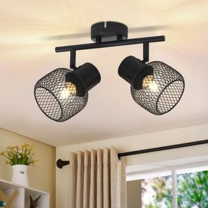 ZMH Lampa Sufitowa Czarna Metalowa 2 Płomienna Vintage E27 Lampa Sufitowa Lampa Sufitowa Obrotowa 330° Wewnętrzny reflektor do przedpokoju Salon Sypialnia Kuchnia