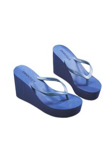 Damen Flip Flops Sandalen Pantoletten Mit Halbhohem Absatz Sommersandalen Plateau Keil Hausschuhe,Farbe: Blau,Größe:38