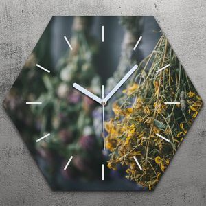 Uhr hexagonal 40 cm Glas Geräuschlos weiße Zeiger - Hängende Kräuter Herbs