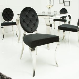 Stylischer Stuhl MODERN BAROCK schwarzer Samt mit Knöpfen Edelstahl Esszimmerstuhl