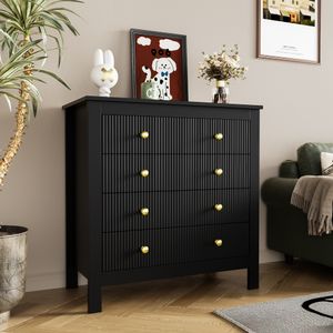 Merax komoda z 5 szufladami, kredens ze złotymi metalowymi uchwytami, komoda z szufladami szafka do salonu szafka na buty 79x80,5x39,5cm, czarna