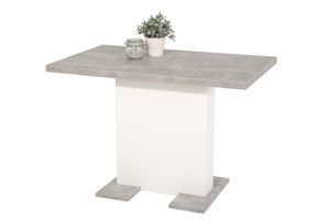 Esstisch Britt -Nachbildung Beton-Optik - ausziehbare Tischplatte - Säulengestell - Maß 110-150x69cm