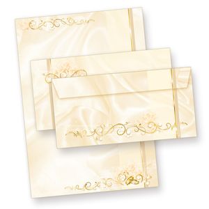 Briefpapier Hochzeit creme (25 Sets inkl. Kuverts) beidseitig bedrucktes A4 Schreib-Papier inkl. Umschläge, für Einladungen