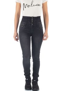 Malucas Damen High Waist Jeans Skinny Hose, Größe:34, Farbe:Schwarz