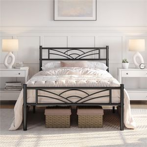 Yaheetech Metallbett Bettgestell Bettrahmen, Wolkenmuster Kopfteil, 90 x 200 cm, Schwarz