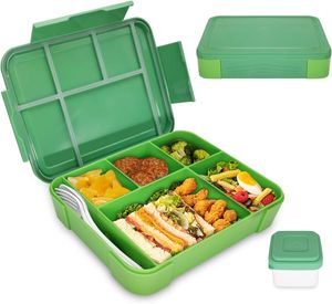 Brotdose Kinder mit Fächern, 1300ml Jausenbox Kinder, Auslaufsicher Bento Box, Lunchbox Kinder, Vesperdose für Kindergarten & Schule（Grün）