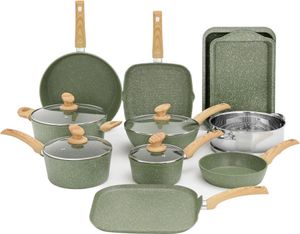 17-teiliges Induktions-Kochgeschirr-Set mit Grillplatte und Granit-Pfannen